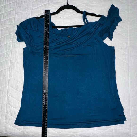 NWoT Ups & Downs Cold Shoulder Ruffle Top – Dark Teal – Size 1X - Picture 8 of 8
